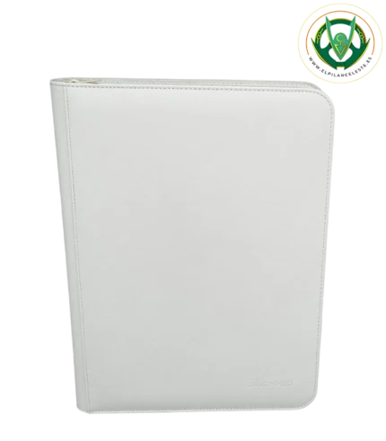 Carpeta binder acolchada blanca para cartas TCG con 9 bolsillos y cierre con cremallera